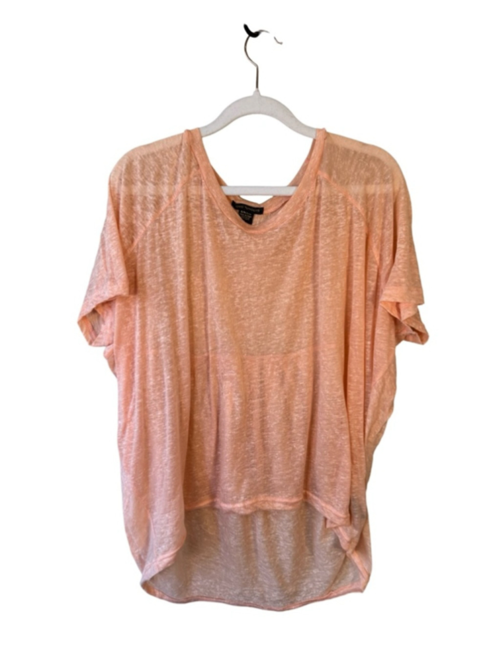 QED London Light Peach Sheer Relaxed Short Sleeve Top Size S Boho Coastal